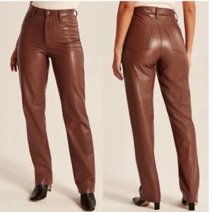 Abercrombie & Fitch Brown Vegan Leather 90s Straight Leg Pants
